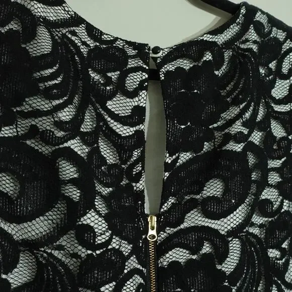 The limited Womens Sheath Dress Floral Lace Sleeveless Black White Size 10 - Picture 9 of 10